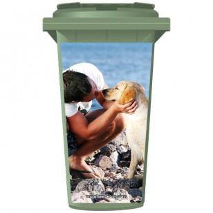 Man And Dog On The Beach Wheelie Bin Sticker Panel